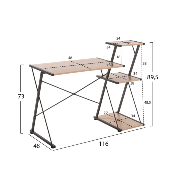 ΓΡΑΦΕΙΟ NOREX HM9317 ΜΕΤΑΛΛΙΚΟ ΜΑΥΡΟ ΜΕ MDF ΕΠΙΦΑΝΕΙΑ ΣΕ ΟΑΚ 116X48X89,5Υεκ. - Image 2