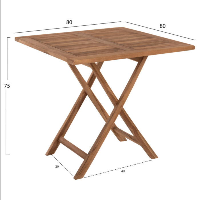 ΤΡΑΠΕΖΙ ΤΕΤΡΑΓΩΝΟ KENDALL ΠΤΥΣΣΟΜΕΝΟ HM9544 TEAK ΣΕ ΦΥΣΙΚΟ ΧΡΩΜΑ 80x80x75Yεκ. - Image 2