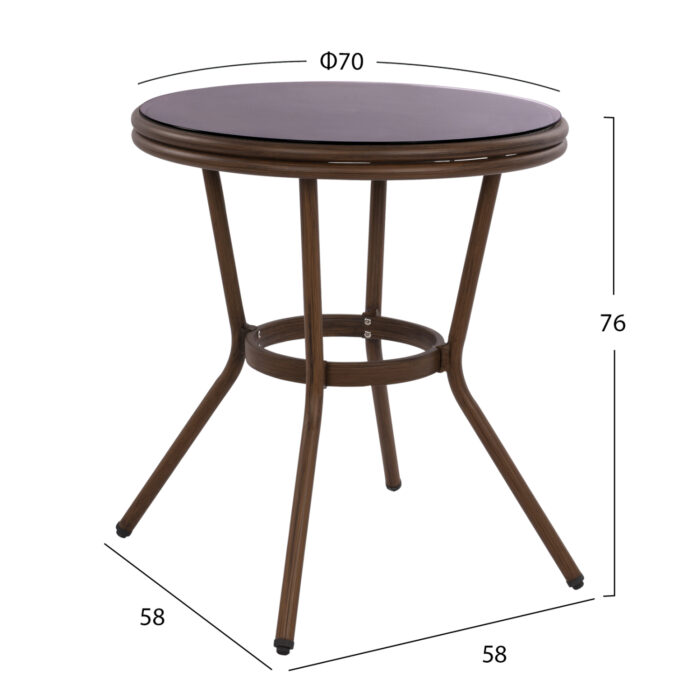 ΤΡΑΠΕΖΙ ΑΛΟΥΜΙΝΙΟΥ MOSES Φ70x76 εκ. BAMBOO LOOK HM5532.03 ΚΑΦΕ ΜΕ ΓΥΑΛΙ - Image 2