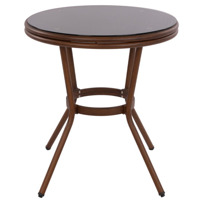 ΤΡΑΠΕΖΙ ΑΛΟΥΜΙΝΙΟΥ MOSES Φ70x76 εκ. BAMBOO LOOK HM5532.03 ΚΑΦΕ ΜΕ ΓΥΑΛΙ - Image 4