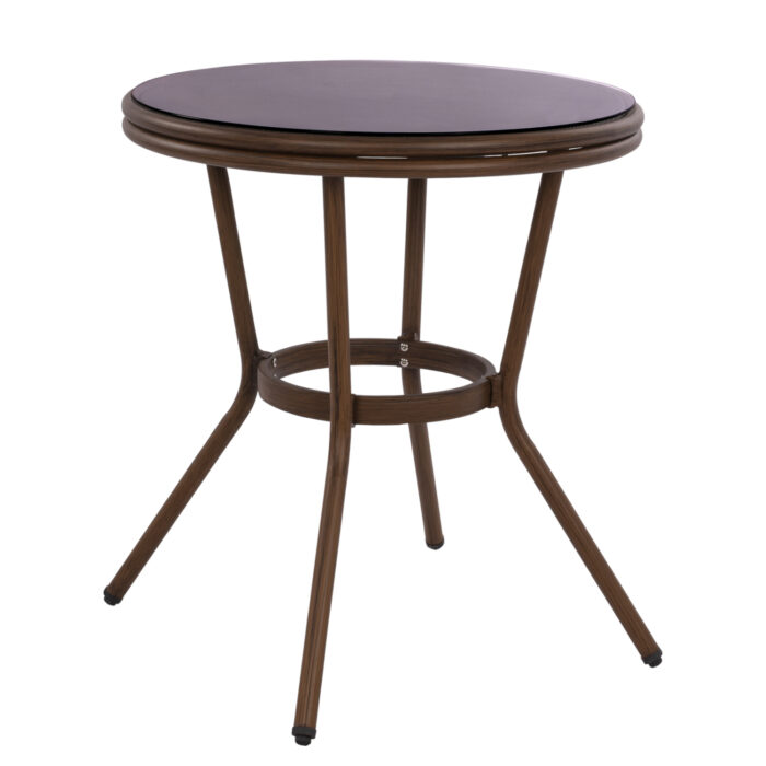ΤΡΑΠΕΖΙ ΑΛΟΥΜΙΝΙΟΥ MOSES Φ70x76 εκ. BAMBOO LOOK HM5532.03 ΚΑΦΕ ΜΕ ΓΥΑΛΙ - Image 1