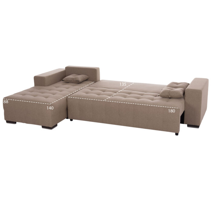 ΓΩΝΙΑΚΟΣ ΚΑΝΑΠΕΣ-ΚΡΕΒΑΤΙ ΜΕ ΑΠΟΘ.ΧΩΡΟ TRENDSTON HM3302.03L ΜΠΕΖ ΥΦΑΣΜΑ 298x177x95Υεκ - Image 3