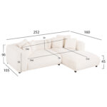 ΚΑΝΑΠΕΣ ΓΩΝΙΑ (ΔΕΞΙΑ) 3-ΘΕΣΙΟΣ GRACE HM3280.02R ΛΕΥΚΟ ΥΦΑΣΜΑ 252x160x70-90Υεκ - Image 2