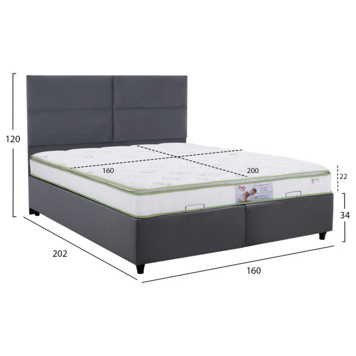 ΚΡΕΒΑΤΙ ΜΕ ΣΤΡΩΜΑ ΔΙΠΛΟ MILO HM21163 ΓΚΡΙ ΒΕΛΟΥΔΟ & ΑΠΟΘ.ΧΩΡΟΣ-ΓΙΑ 160x200εκ. - Image 3