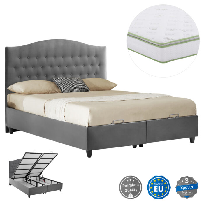 ΚΡΕΒΑΤΙ ΜΕ ΣΤΡΩΜΑ ΔΙΠΛΟ MALENA HM21164 ΓΚΡΙ ΒΕΛΟΥΔΟ & ΑΠΟΘ.ΧΩΡΟΣ-ΓΙΑ 160x200εκ. - Image 1