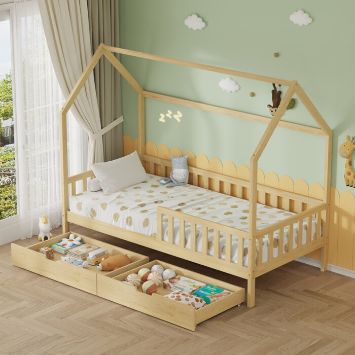 ΚΡΕΒΑΤΙ ΠΑΙΔΙΚΟ ΜΕ ΣΥΡΤΑΡΙΑ PHYLLIS HM724.01 τ.MONTESSORI ΦΥΣΙΚΟ 196x97x161Υεκ. - Image 4