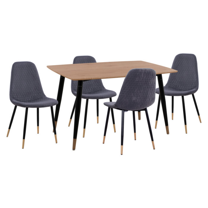 ΣΕΤ ΤΡΑΠΕΖΑΡΙΑΣ 5ΤΜΧ ALIZA HM11196.01 MDF TOP-ΒΕΛΟΥΔΟ ΓΚΡΙ & ΜΕΤΑΛΛΟ ΜΑΥΡΟ - Image 1