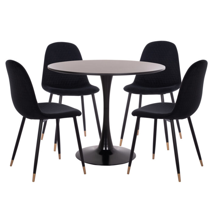 ΣΕΤ ΤΡΑΠΕΖΑΡΙΑΣ 5ΤΜΧ BROLIN HM21191 MDF TOP-ΜΕΤΑΛΛΙΚΑ ΠΟΔΙΑ-ΒΕΛΟΥΔΟ--ΜΑΥΡΟ - Image 1