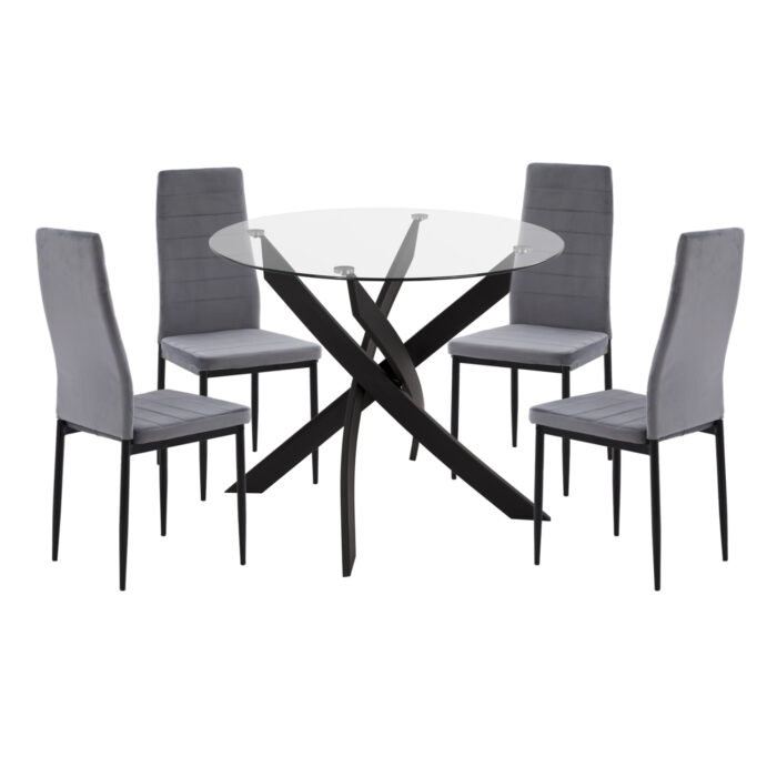 ΣΕΤ ΤΡΑΠΕΖΑΡΙΑΣ 5ΤΜΧ LADY HM21199.01 ΓΥΑΛΙ--ΜΕΤΑΛΛΟ ΣΕ ΜΑΥΡΟ & ΒΕΛΟΥΔΟ ΓΚΡΙ - Image 1