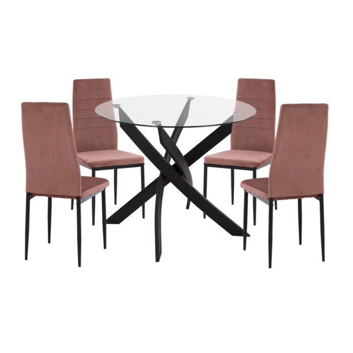 ΣΕΤ ΤΡΑΠΕΖΑΡΙΑΣ 5ΤΜΧ LADY HM21199.02 ΓΥΑΛΙ--ΜΕΤΑΛΛΟ ΣΕ ΜΑΥΡΟ & ΒΕΛΟΥΔΟ ΣΑΠΙΟ ΜΗΛΟ - Image 1