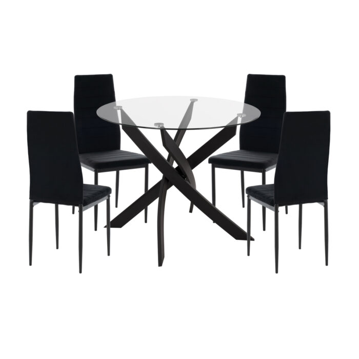 ΣΕΤ ΤΡΑΠΕΖΑΡΙΑΣ 5ΤΜΧ LADY HM21199.04 ΓΥΑΛΙ--ΜΕΤΑΛΛΟ & ΒΕΛΟΥΔΟ ΣΕ ΜΑΥΡΟ - Image 1