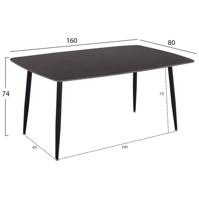 ΤΡΑΠΕΖΙ RAVEN HM18150.02 ΚΕΡΑΜΙΚΟ TOP ΜΕ ΟΨΗ ΜΑΥΡΟ ΜΑΡΜΑΡΟ 160x80x74Υεκ. - Image 2