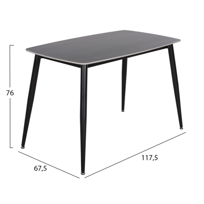 ΤΡΑΠΕΖΙ RAVEN HM9854.02 ΚΕΡΑΜΙΚΟ TOP ΜΑΥΡΟ ΜΑΡΜΑΡΟ-ΜΑΥΡΟ ΜΕΤΑΛΛΟ 120x70x73Υεκ. - Image 2