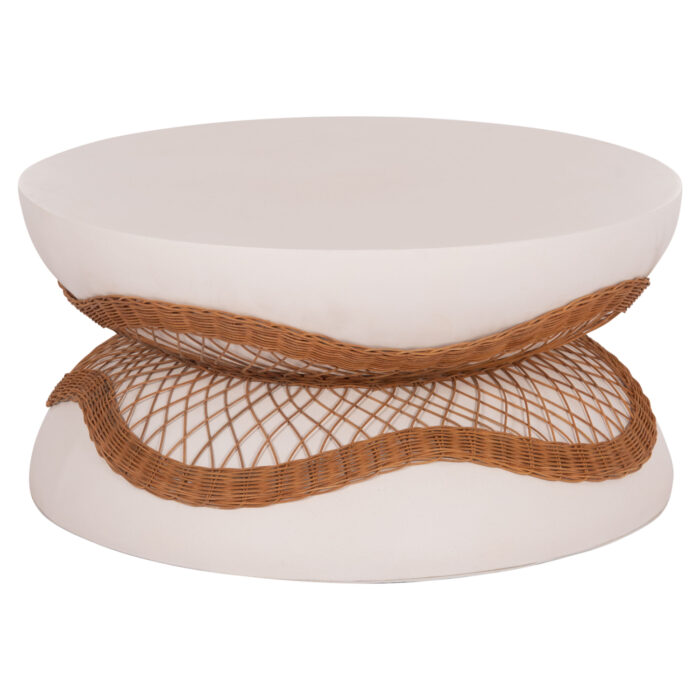 ΤΡΑΠΕΖΙ ΣΑΛΟΝΙΟΥ ANNA HM18157.02 FIBER CEMENT ΛΕΥΚΟ-ΦΥΣΙΚΟ RATTAN--Φ92x44.5Υεκ - Image 1