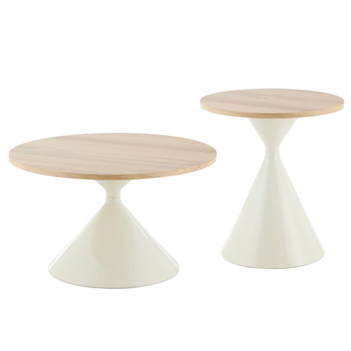 ΤΡΑΠΕΖΙΑ ΣΑΛΟΝΙΟΥ JENNEL HM18265 ΜΕΤΑΛΛΟ ΜΠΕΖ--MDF ΜΕ PAPERWOOD Φ50εκ & Φ70εκ - Image 1