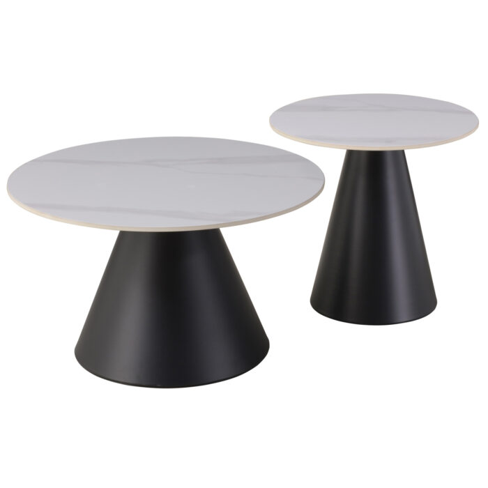 ΤΡΑΠΕΖΙΑ ΣΑΛΟΝΙΟΥ RIDGE HM18266.01 ΚΕΡΑΜΙΚΑ TOP ΜΕ ΟΨΗ ΛΕΥΚΟΥ ΜΑΡΜΑΡΟΥ Φ50εκ & Φ70εκ - Image 1
