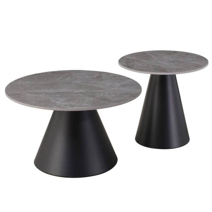 ΤΡΑΠΕΖΙΑ ΣΑΛΟΝΙΟΥ RIDGE HM18266.03 ΚΕΡΑΜΙΚΑ TOP ΜΕ ΟΨΗ ΓΚΡΙ ΜΑΡΜΑΡΟΥ Φ50εκ & Φ70εκ - Image 1