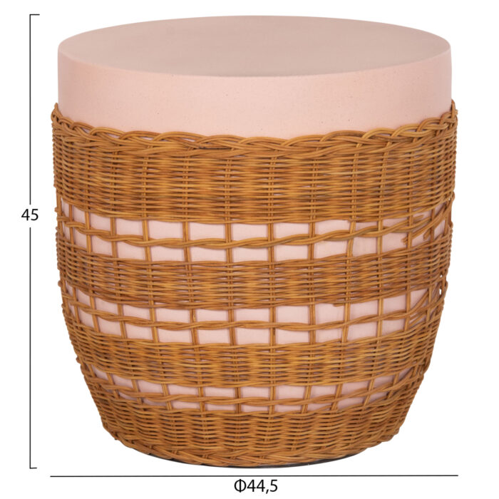 ΒΟΗΘΗΤΙΚΟ ΤΡΑΠΕΖΙ VILHENA HM18166 FIBER CEMENT ΡΟΖ-RATTAN ΦΥΣΙΚΟ Φ44.5x45Υεκ. - Image 2