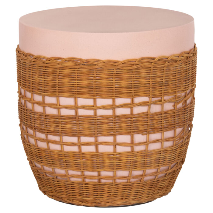 ΒΟΗΘΗΤΙΚΟ ΤΡΑΠΕΖΙ VILHENA HM18166 FIBER CEMENT ΡΟΖ-RATTAN ΦΥΣΙΚΟ Φ44.5x45Υεκ. - Image 1