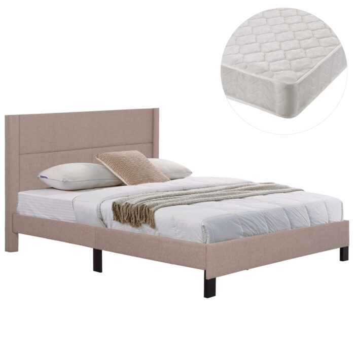 ΚΡΕΒΑΤΙ ΔΙΠΛΟ & ΣΤΡΩΜΑ TRILLOP HM21202.15 ΜΠΕΖ ΥΦΑΣΜΑ--ΓΙΑ 160x200εκ - Image 1