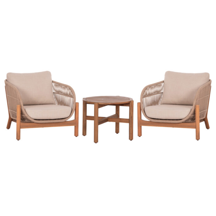 LOUNGE ΣΕΤ SANJI HM21214 ΤΡΑΠΕΖΙ & 2 ΠΟΛΥΘΡΟΝΕΣ--ΞΥΛΟ ΑΚΑΚΙΑΣ-ΑΛΟΥΜΙΝΙΟ-ΣΧΟΙΝΙ - Image 1