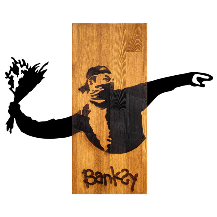 ΔΙΑΚΟΣΜΗΤΙΚΟ ΤΟΙΧΟΥ BANKSY HM4757-ΦΥΛΛΑ ΜΕΤΑΛΛΟΥ ΜΑΥΡΑ-ΞΥΛΟ 69x3(βάθος)x58Υεκ. - Image 1