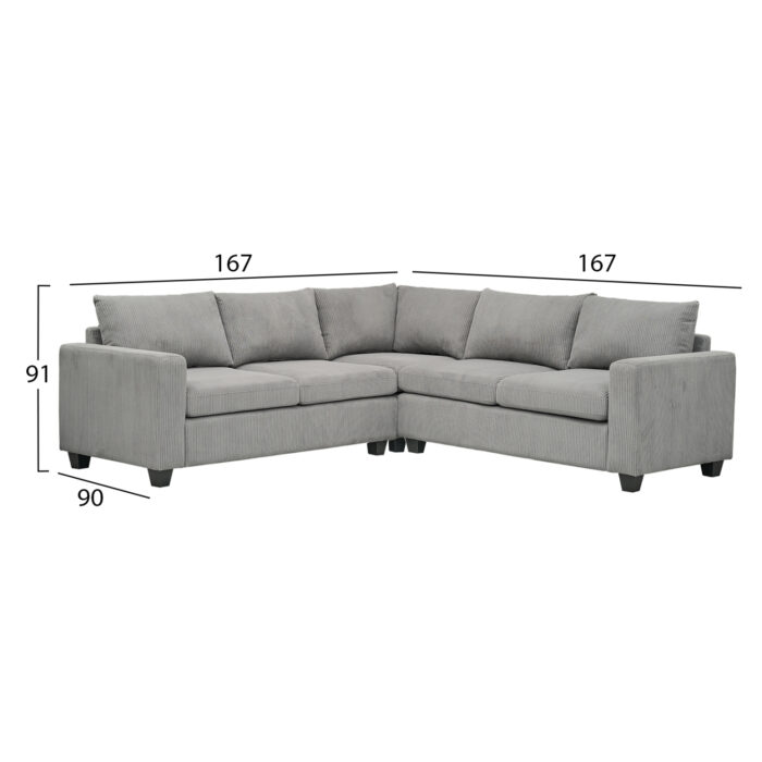 ΓΩΝΙΑΚΟΣ ΚΑΝΑΠΕΣ CALDER HM3286.01 ΓΚΡΙ ΥΦΑΣΜΑ 254x254x90(κάθισμα)x91Υεκ. - Image 2