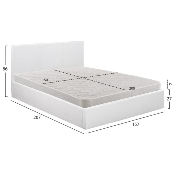 ΚΡΕΒΑΤΙ ΔΙΠΛΟ & ΣΤΡΩΜΑ BOBBI HM21271.01 ΛΕΥΚΟ PU ΜΕ ΑΠΟΘ.ΧΩΡΟ--ΓΙΑ 150x200εκ - Image 3