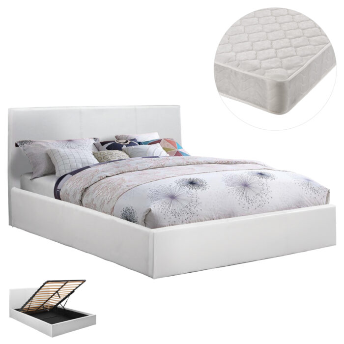 ΚΡΕΒΑΤΙ ΔΙΠΛΟ & ΣΤΡΩΜΑ BOBBI HM21271.01 ΛΕΥΚΟ PU ΜΕ ΑΠΟΘ.ΧΩΡΟ--ΓΙΑ 150x200εκ - Image 1