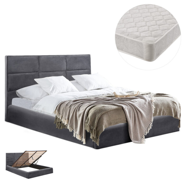 ΚΡΕΒΑΤΙ ΔΙΠΛΟ & ΣΤΡΩΜΑ BRILEY HM21272.01 ΓΚΡΙ ΒΕΛΟΥΔΟ ΜΕ ΑΠΟΘ.ΧΩΡΟ--ΓΙΑ 160x200εκ - Image 1