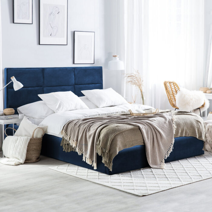ΚΡΕΒΑΤΙ ΔΙΠΛΟ & ΣΤΡΩΜΑ BRILEY HM21272.03 ΜΠΛΕ ΒΕΛΟΥΔΟ ΜΕ ΑΠΟΘ.ΧΩΡΟ--ΓΙΑ 160x200εκ - Image 2