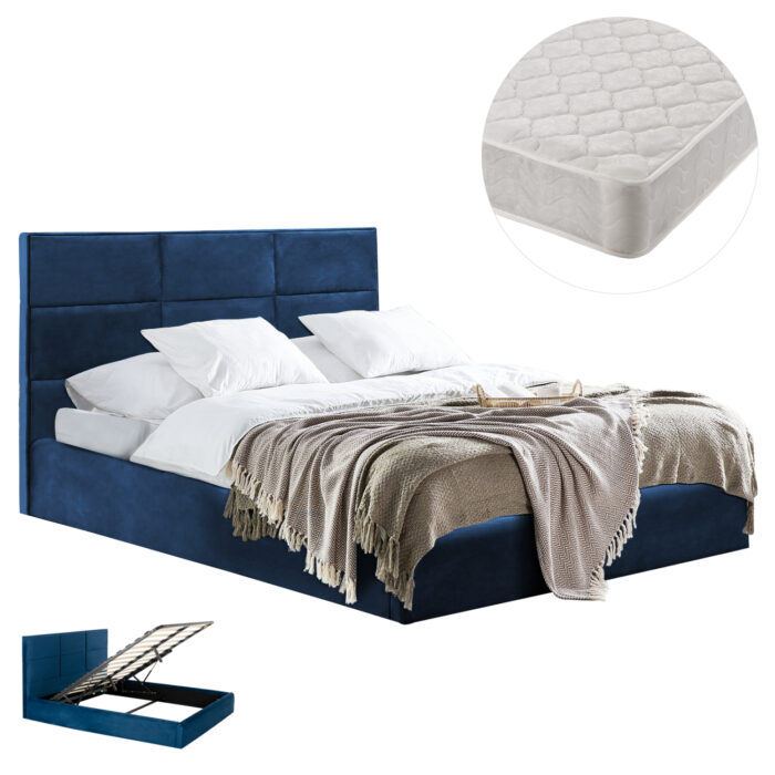 ΚΡΕΒΑΤΙ ΔΙΠΛΟ & ΣΤΡΩΜΑ BRILEY HM21272.03 ΜΠΛΕ ΒΕΛΟΥΔΟ ΜΕ ΑΠΟΘ.ΧΩΡΟ--ΓΙΑ 160x200εκ - Image 1