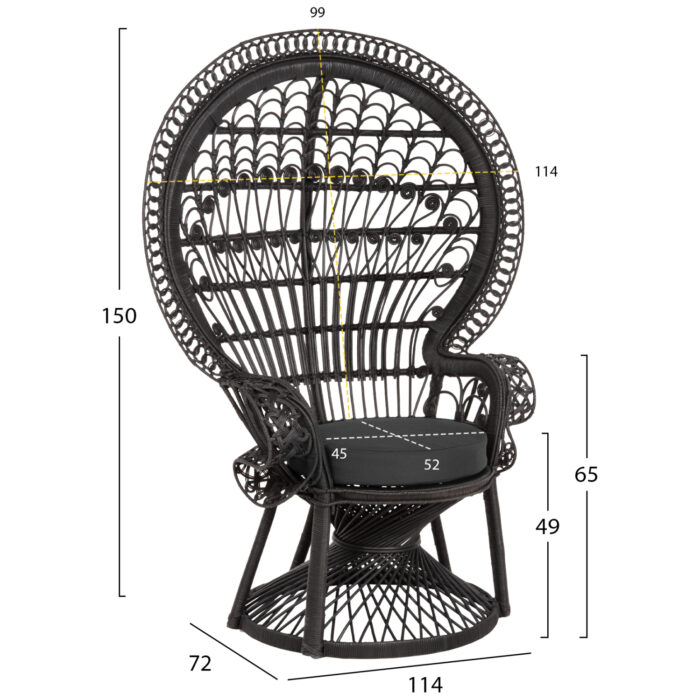 ΠΟΛΥΘΡΟΝΑ ROYAL PEACOCK HM9342.03 RATTAN ΜΑΥΡΟ-ΜΑΞΙΛΑΡΙ ΜΑΥΡΟ 114x72x150Yεκ. - Image 2