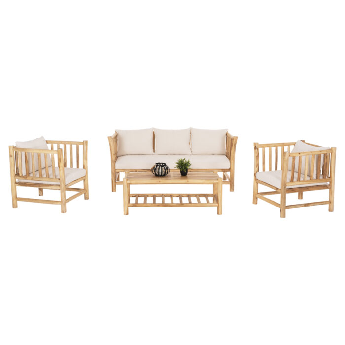ΣΕΤ ΣΑΛΟΝΙ 4ΤΜΧ EDDARD HM9340.25 ΑΠΟ ΜΑΣΙΦ ΞΥΛΟ TEAK  ΦΥΣΙΚΟ - ΛΕΥΚΟ - Image 5