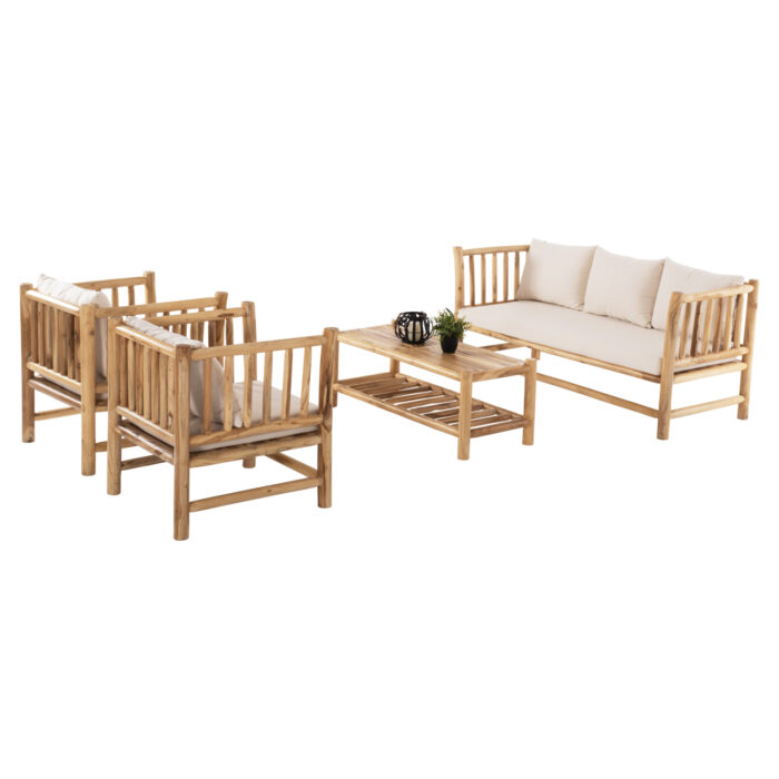 ΣΕΤ ΣΑΛΟΝΙ 4ΤΜΧ EDDARD HM9340.25 ΑΠΟ ΜΑΣΙΦ ΞΥΛΟ TEAK  ΦΥΣΙΚΟ - ΛΕΥΚΟ - Image 1