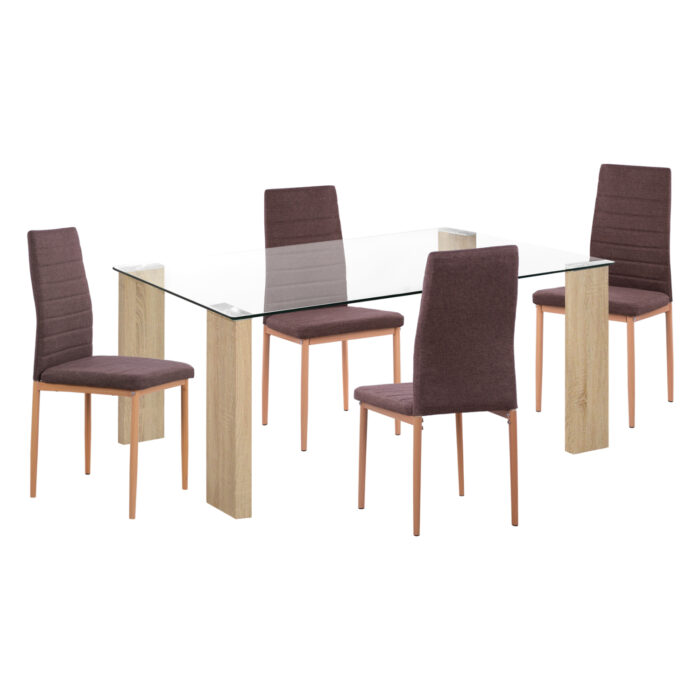 ΣΕΤ ΤΡΑΠΕΖΑΡΙΑΣ 5ΤΜΧ LADY HM11595 ΓΥΑΛΙ--ΜΕΤΑΛΛΟ--MDF ΣΕ SONAMA & ΚΑΦΕ ΥΦΑΣΜΑ - Image 1