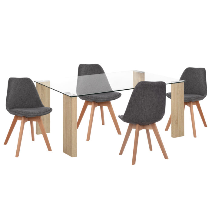 ΣΕΤ ΤΡΑΠΕΖΑΡΙΑΣ 5ΤΜΧ MORGAN HM21269.03 ΤΡΑΠΕΖΙ & 4 ΚΑΡΕΚΛΕΣ - ΓΚΡΙ ΥΦΑΣΜΑ - Image 1
