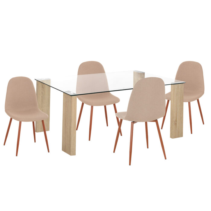 ΣΕΤ ΤΡΑΠΕΖΑΡΙΑΣ 5ΤΜΧ LEOMOR HM21270.01 ΤΡΑΠΕΖΙ & 4 ΚΑΡΕΚΛΕΣ - ΜΠΕΖ ΥΦΑΣΜΑ - Image 1