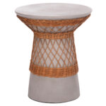 ΒΟΗΘΗΤΙΚΟ ΤΡΑΠΕΖΙ ΣΤΡΟΓΓΥΛΟ DELIA HM18167.03 FIBER CEMENT ΓΚΡΙ & RATTAN Φ40x45Υεκ