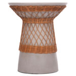 ΒΟΗΘΗΤΙΚΟ ΤΡΑΠΕΖΙ ΣΤΡΟΓΓΥΛΟ DELIA HM18167.03 FIBER CEMENT ΓΚΡΙ & RATTAN Φ40x45Υεκ - Image 3