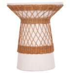 ΒΟΗΘΗΤΙΚΟ ΤΡΑΠΕΖΙ ΣΤΡΟΓΓΥΛΟ DELIA HM18167.02 FIBER CEMENT ΛΕΥΚΟ & RATTAN Φ40x45Υεκ - Image 3