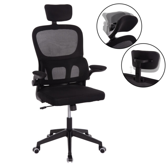 ΚΑΡΕΚΛΑ ΓΡΑΦΕΙΟΥ BASTON HM18236.01 ΜΑΥΡΟ MESH & PP ΣΚΕΛΕΤΟΣ 64x60x117-127Υεκ. - Image 1
