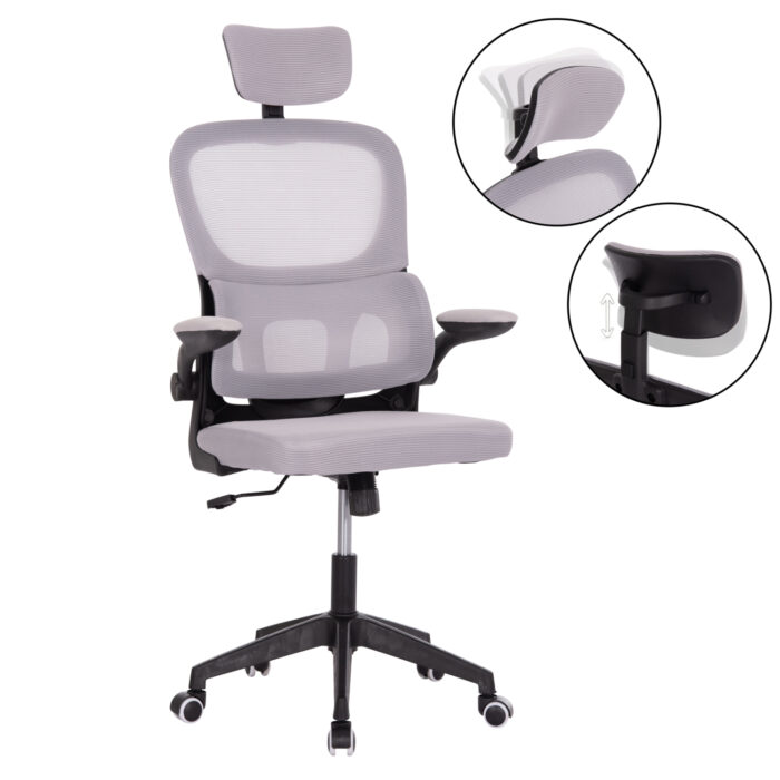 ΚΑΡΕΚΛΑ ΓΡΑΦΕΙΟΥ BASTON HM18236.02 ΓΚΡΙ MESH & ΜΑΥΡΟ PP ΣΚΕΛΕΤΟΣ 64x60x127Υεκ. - Image 1