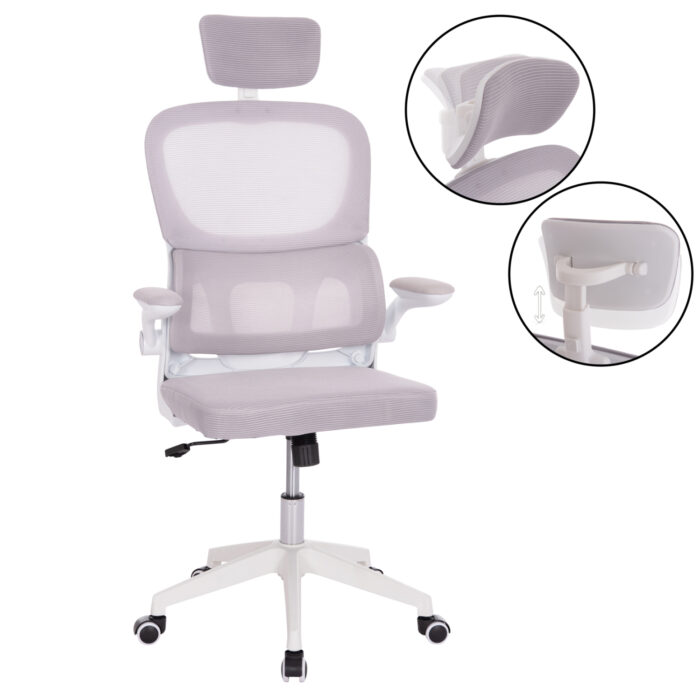 ΚΑΡΕΚΛΑ ΓΡΑΦΕΙΟΥ BASTON HM18236.03 ΓΚΡΙ MESH & ΛΕΥΚΟΣ PP ΣΚΕΛΕΤΟΣ 64x60x127Υεκ. - Image 1