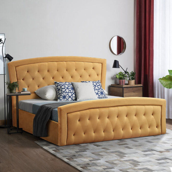 ΚΡΕΒΑΤΙ ΜΕ ΣΤΡΩΜΑ & ΑΠΟΘ.ΧΩΡΟ ODELIA HM21279.03 ΧΡΥΣΟ ΒΕΛΟΥΔΟ--ΓΙΑ 160x200εκ - Image 2