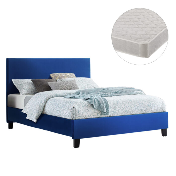 ΚΡΕΒΑΤΙ ΜΕ ΣΤΡΩΜΑ BECCA HM21283.07 ΜΠΛΕ ΒΕΛΟΥΔΟ--ΓΙΑ 150x200εκ - Image 1