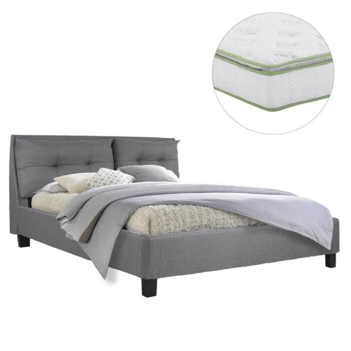 ΚΡΕΒΑΤΙ ΜΕ ΣΤΡΩΜΑ BILLIE HM21284.03 ΓΚΡΙ ΥΦΑΣΜΑ--ΓΙΑ 160x200εκ - Image 1