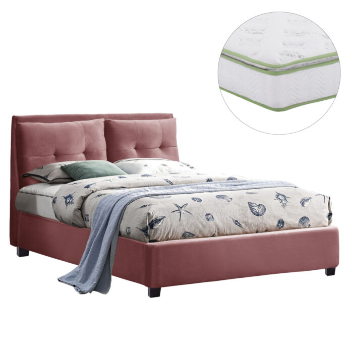 ΚΡΕΒΑΤΙ ΜΕ ΣΤΡΩΜΑ BILLIE HM21284.05 ΣΑΠΙΟ ΜΗΛΟ ΒΕΛΟΥΔΟ--ΓΙΑ 160x200εκ - Image 1
