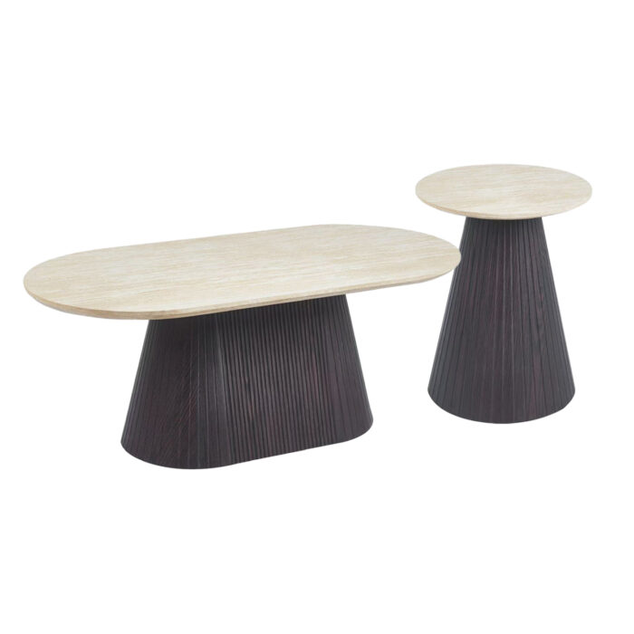 ΣΕΤ 2ΤΜΧ ΤΡΑΠΕΖΙΑ ΣΑΛΟΝΙΟΥ CATER HM21260 ΚΕΡΑΜΙΚΟ TOP ΟΨΗ ΤΡΑΒΕΡΤΙΝΑΣ-MDF ΒΑΣΗ ΚΑΦΕ - Image 1