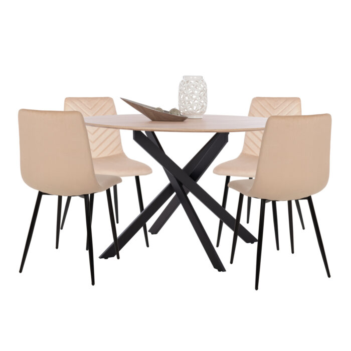 ΣΕΤ ΤΡΑΠΕΖΑΡΙΑΣ 5ΤΜΧ ROSARIO HM21278 MDF TOP ΣΤΡΟΓΓΥΛΟ-ΒΕΛΟΥΔΟ ΕΚΡΟΥ & ΜΕΤΑΛΛΟ - Image 1